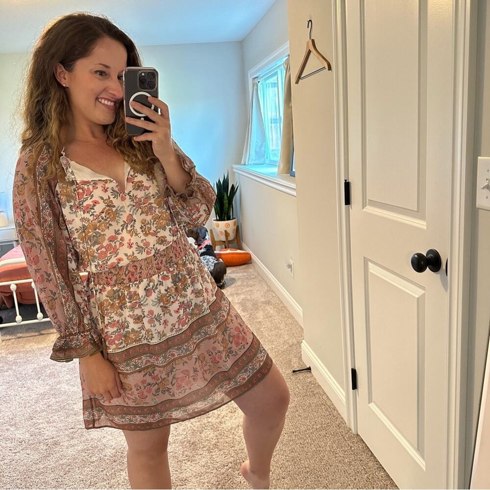 Anthropologie Love The Label Floral Long Sleeve Mini Dress Small - Picture 3 of 10